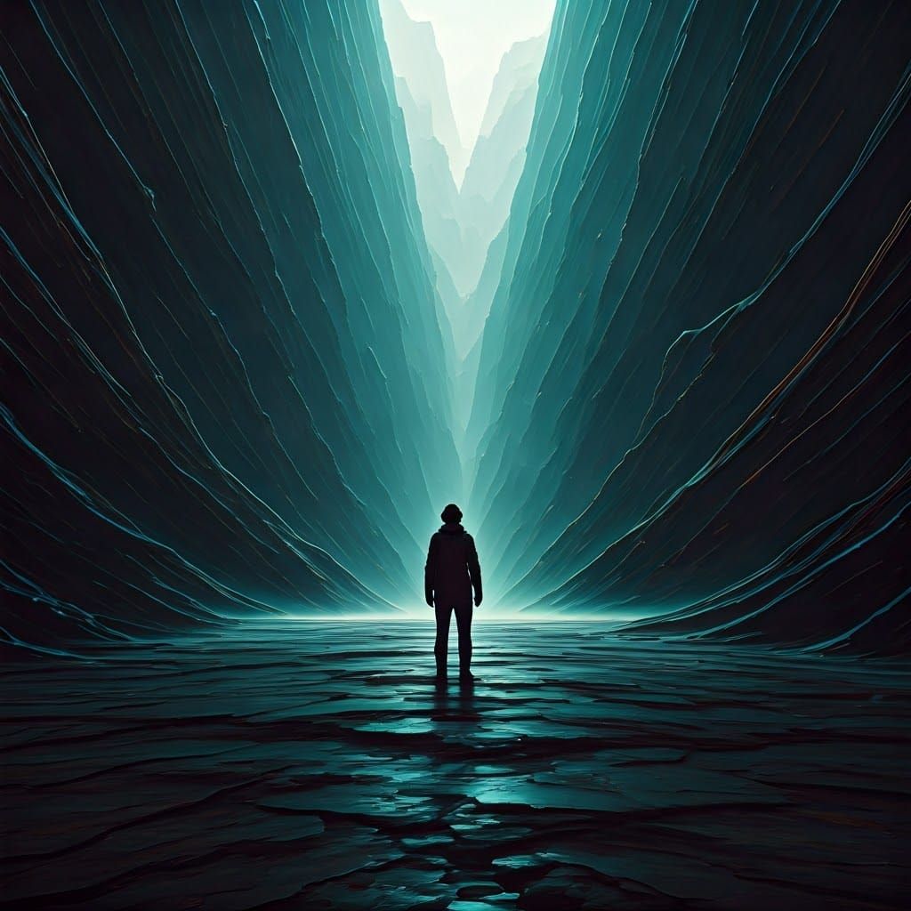 Desolate Figure in Misty Valley Digital Art