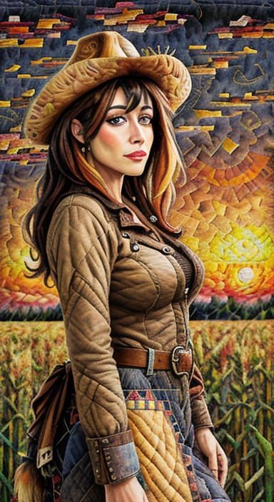 Bauhaus Cowgirl with Smoky Impasto Sunset