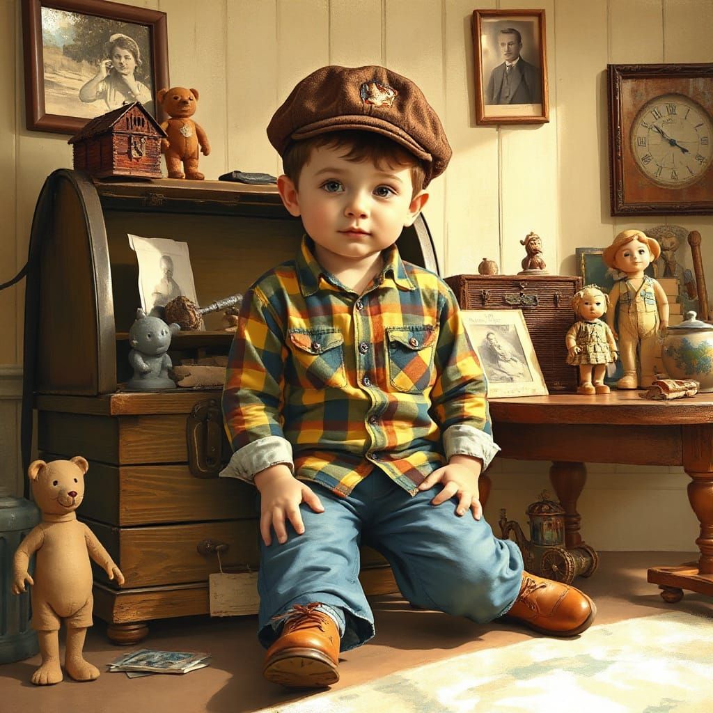 Boy and Treasure Chest in Impressionist Style