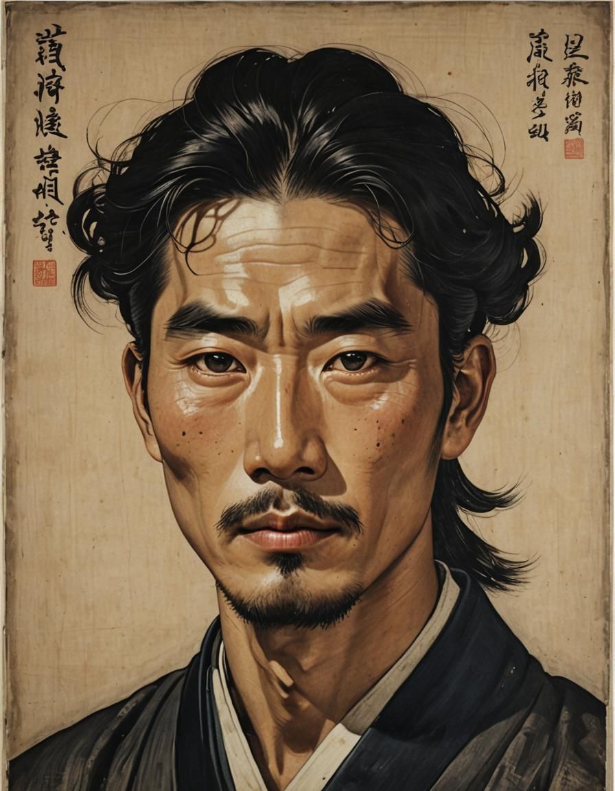 Korean Man Portrait in Hyperdetailed Digital Art