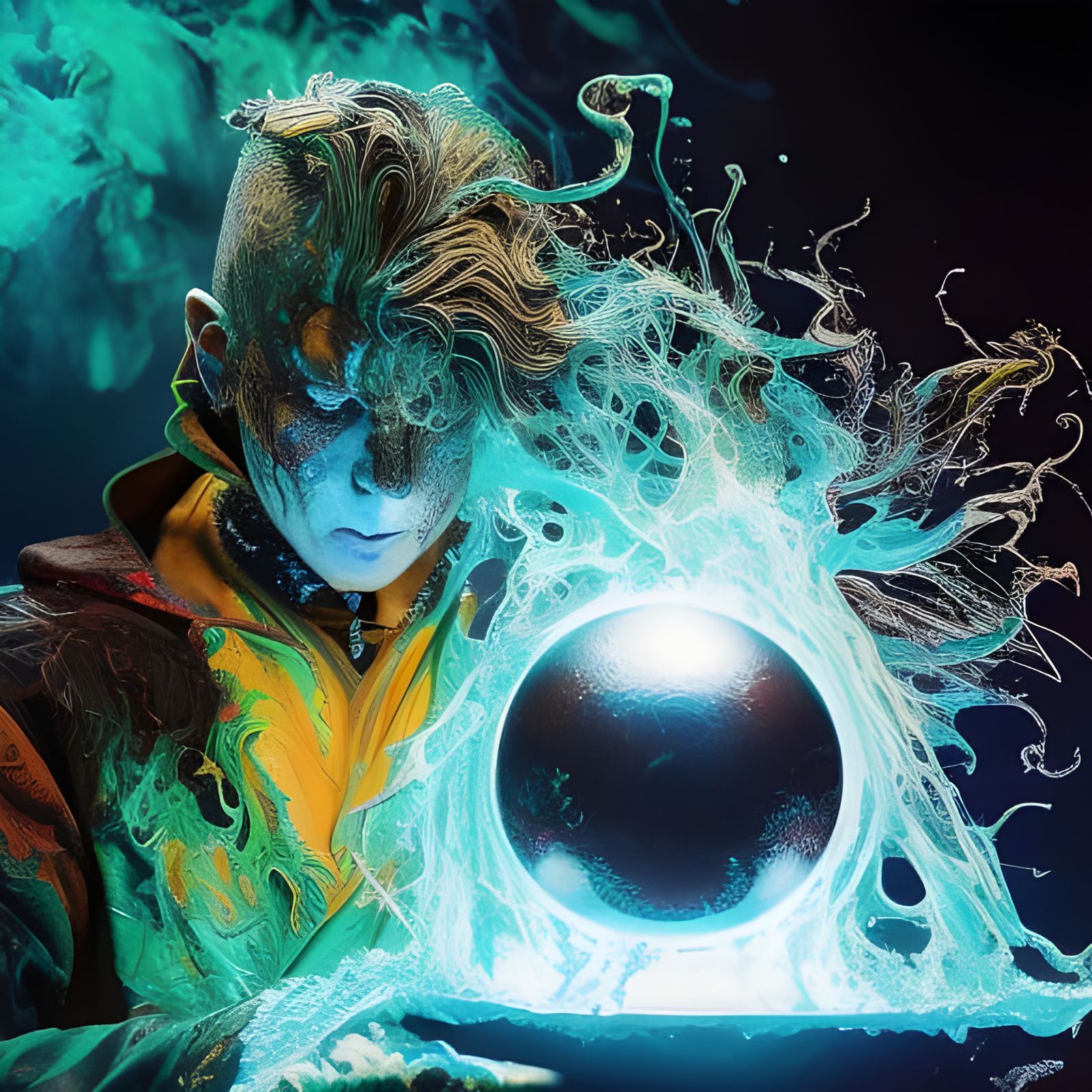 Wizard Conjuring Fire and Water Elementals