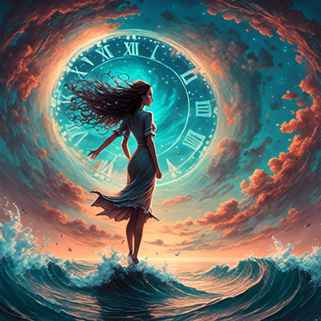 Woman Flying Over Water: Surreal Fantasy Art