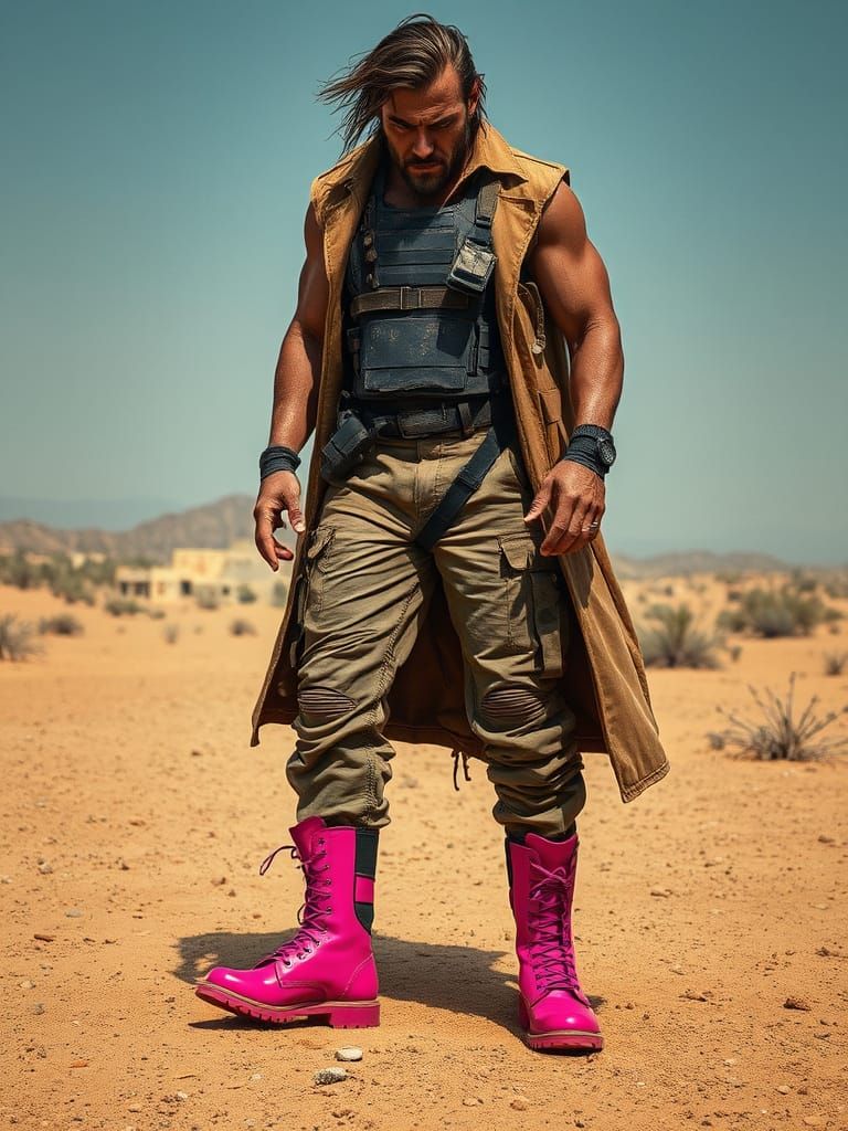 Battle-Hardened Mercenary Stands Firm in the Desert