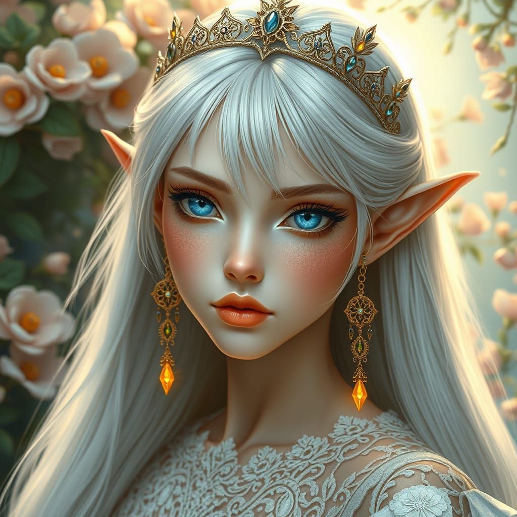 Surreal Elven Queen in Whimsical Fantasy Landscape