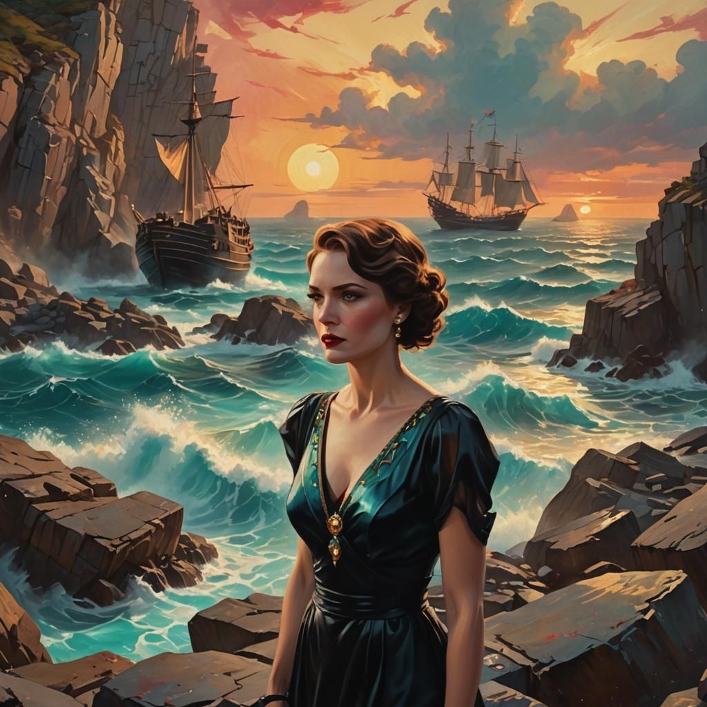 Galleon Shipwreck in Art Deco Cinematic Style