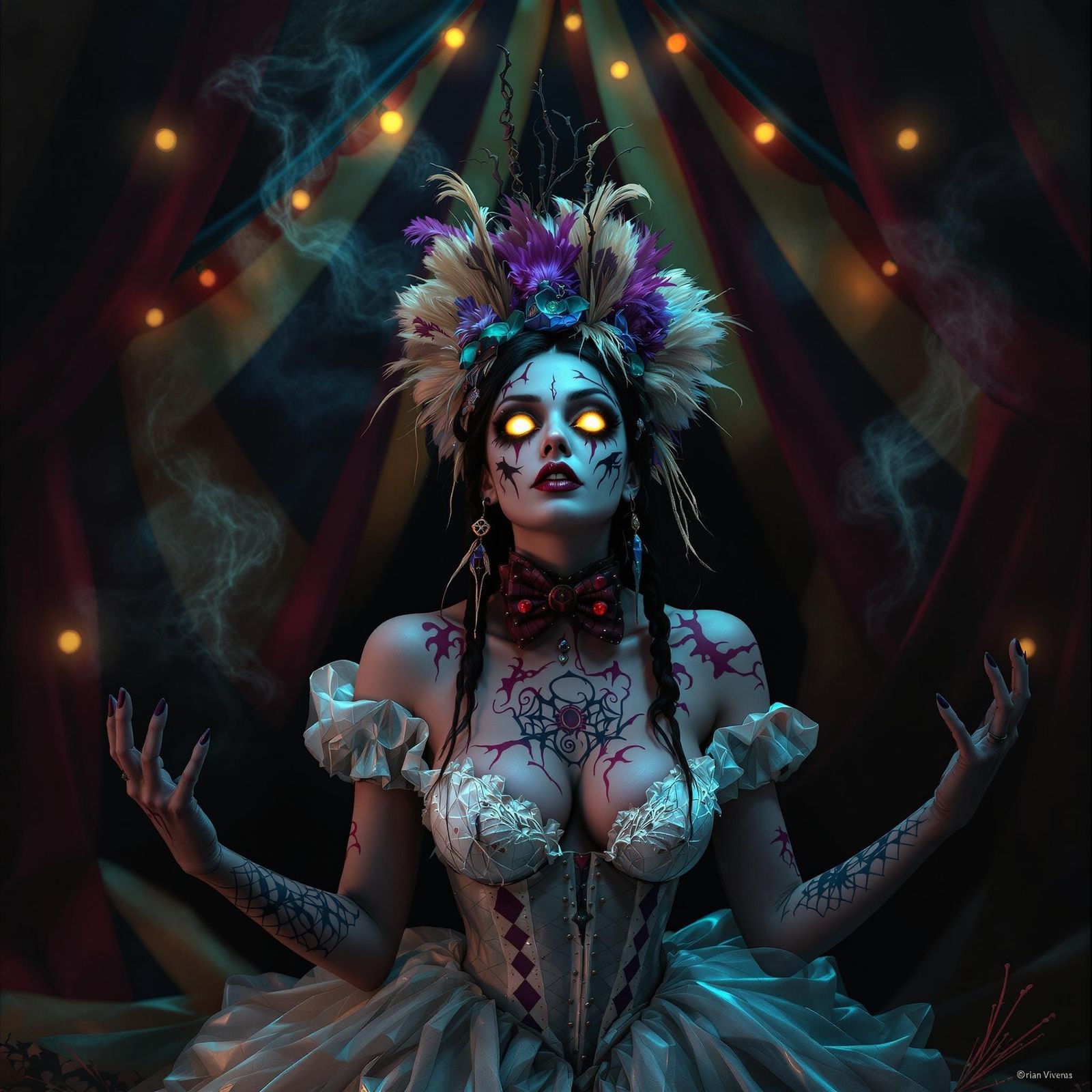 Whimsical Circus Maiden with Glowing Eyes