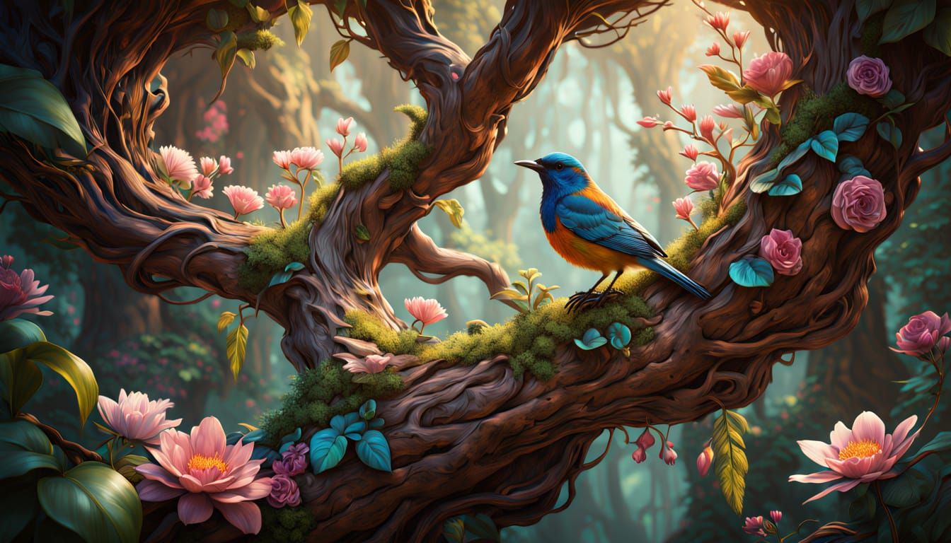 Enchanted Bird in Hollow Tree
