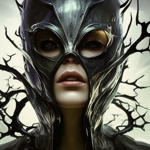 Woman in Latex Hood with Tentacles: Art Nouveau Style