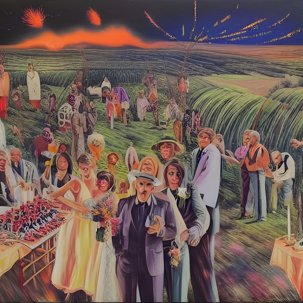 Surreal Sci-Fi Wedding Painting with Fireworks