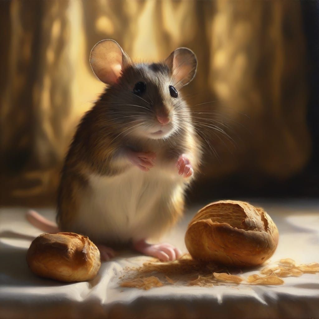 Mouse Stealing Bread in Baroque Style