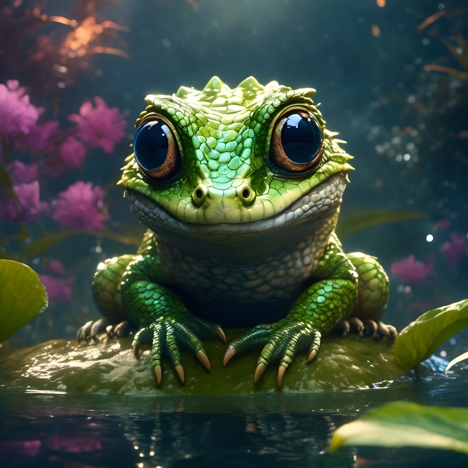 Photorealistic Reptilian Creature in Pond