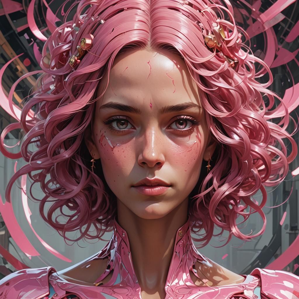 Pink-Faced Woman with Large Forehead, Hyperdetailed Digital ...