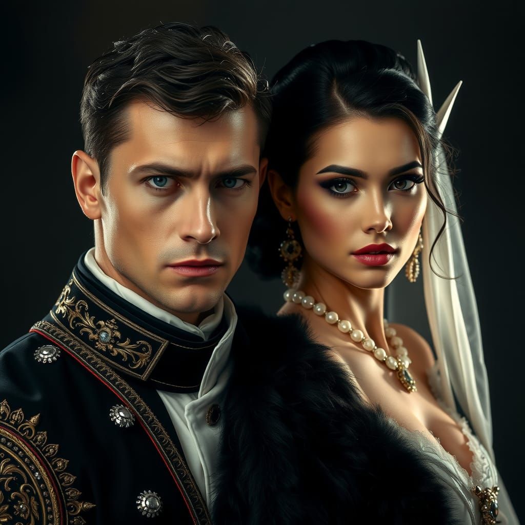 Regal Emperor and Princess in Dramatic Lighting