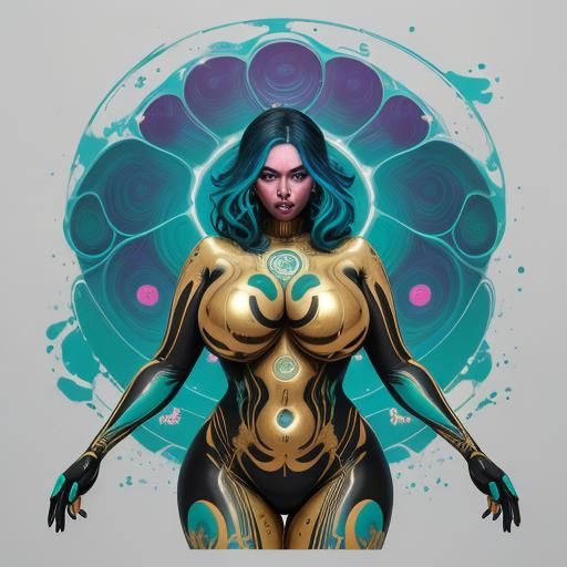 Radiant Gold Goddess in Abstract Street Art Style