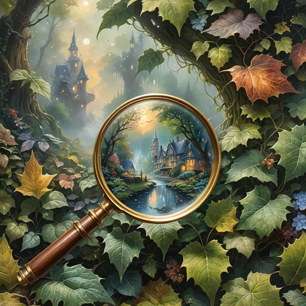 Magnifying Glass Reveals Leaf Detail
