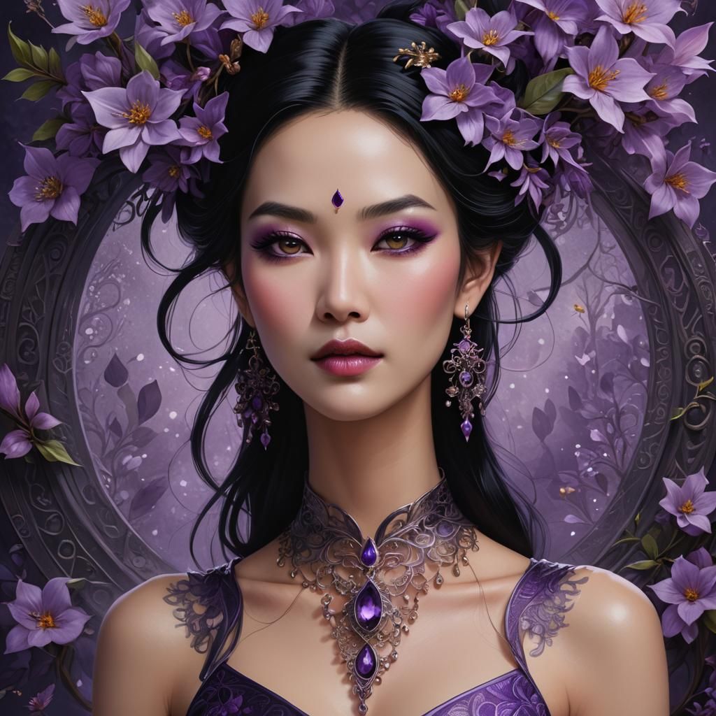 Portrait of Asian Woman with Floral Details