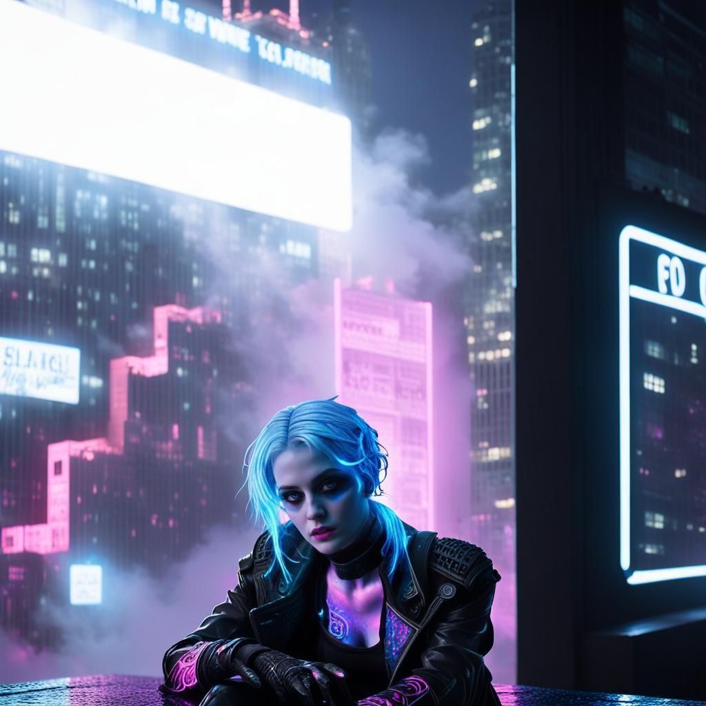 Cyberpunk Android Goth in Neon-Lit Dystopia