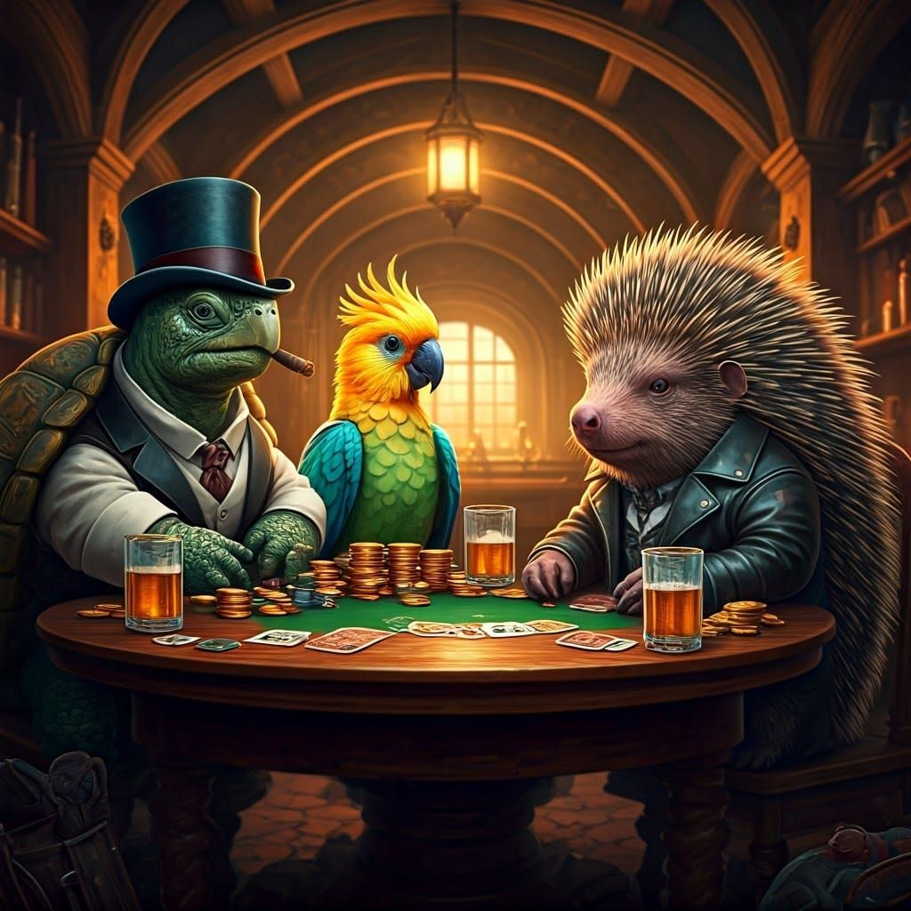 Whimsical Poker Night in a Mystical Pub