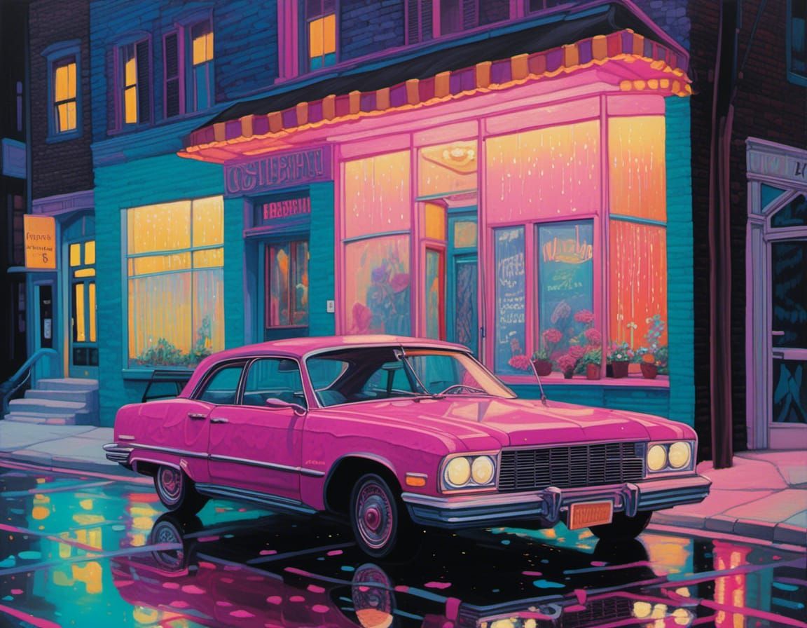 Neon Rain at Therapist Office: 80s Grimy City