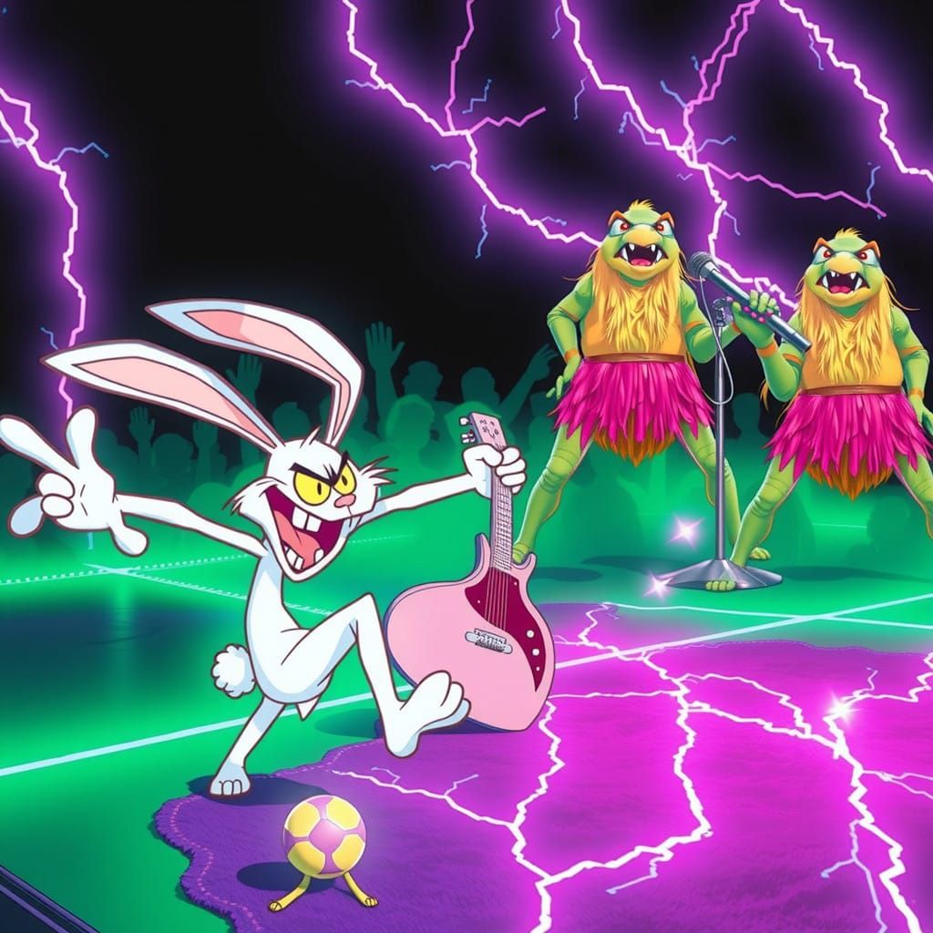 Heavy Metal Rock Star Rabbit with Turtles