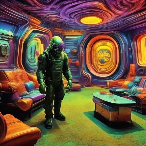 Eerie Clown in Retro Sci-Fi Sitcom