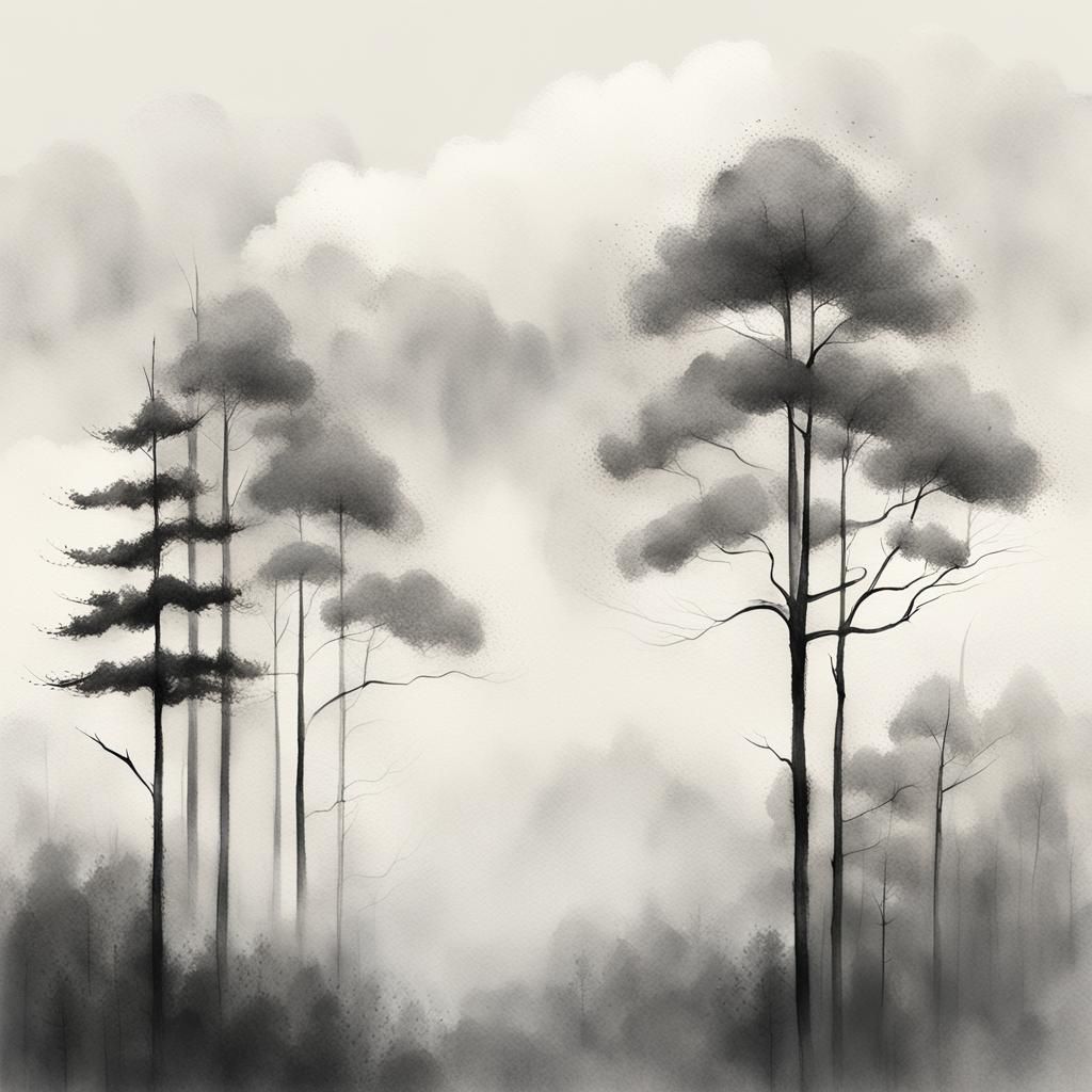 Minimalist Nature Landscape Inspired by Sumi-e Ink