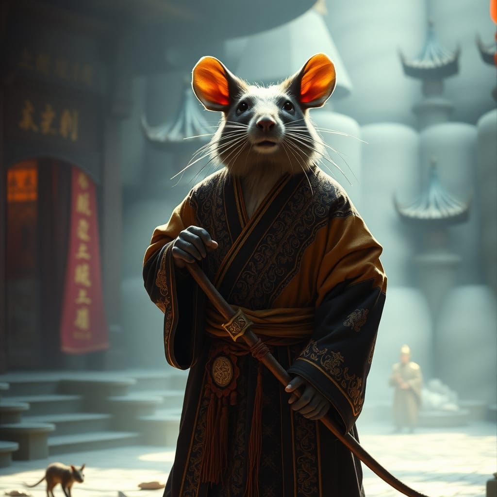 Rat Wizard in Ancient Fantasy World, Cinematic Style