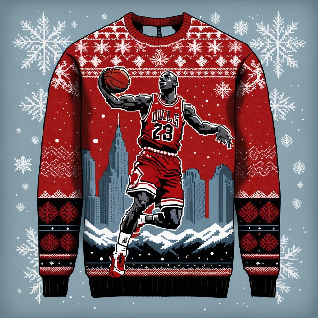 Michael Jordan Pixel Art Ugly Sweater Slam Dunk