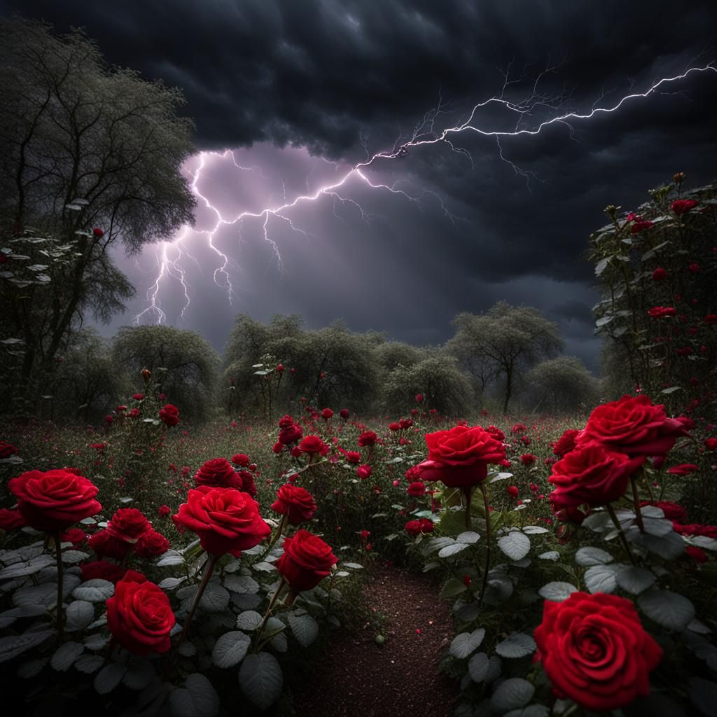 Hurricane Devastates a Mystery Garden: Hyperrealistic Photo