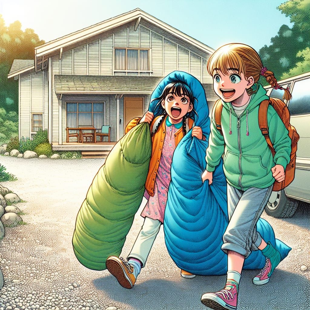 Girls' Sleepover in Manga Art Style