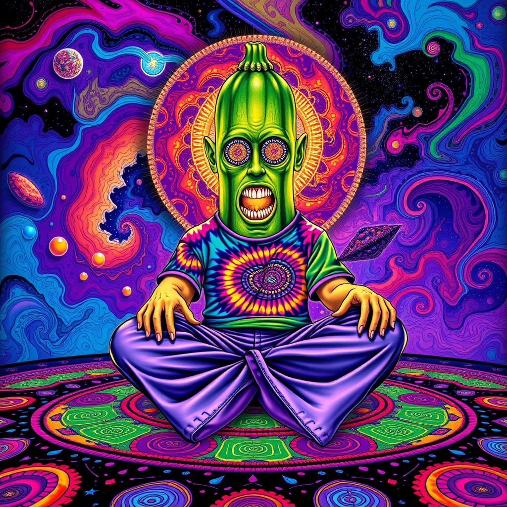 Psychedelic Zucchini Embodies Cosmic Dreamscapes