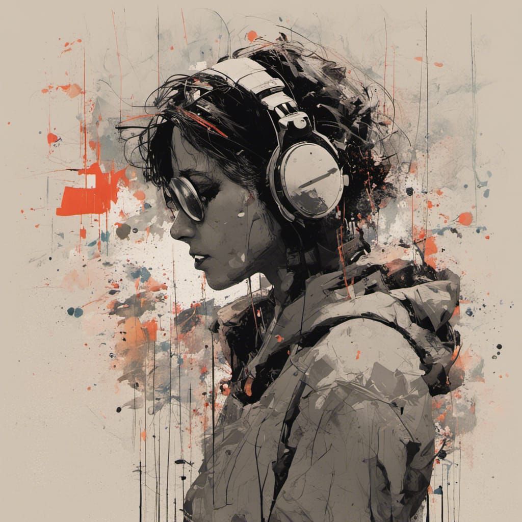 Abstract Music Listener in Scribble Art Style