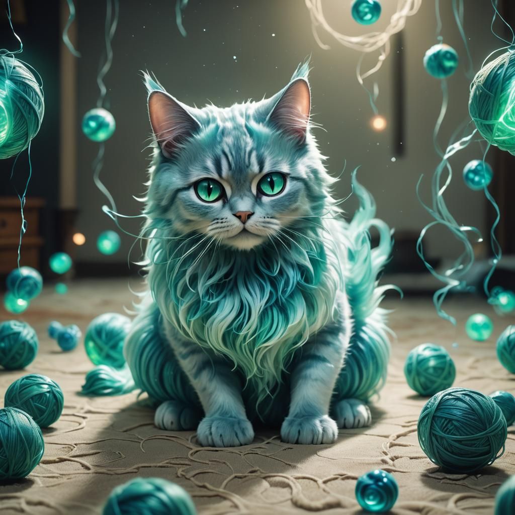 Anime Ghost Cat Reaching for Yarnball