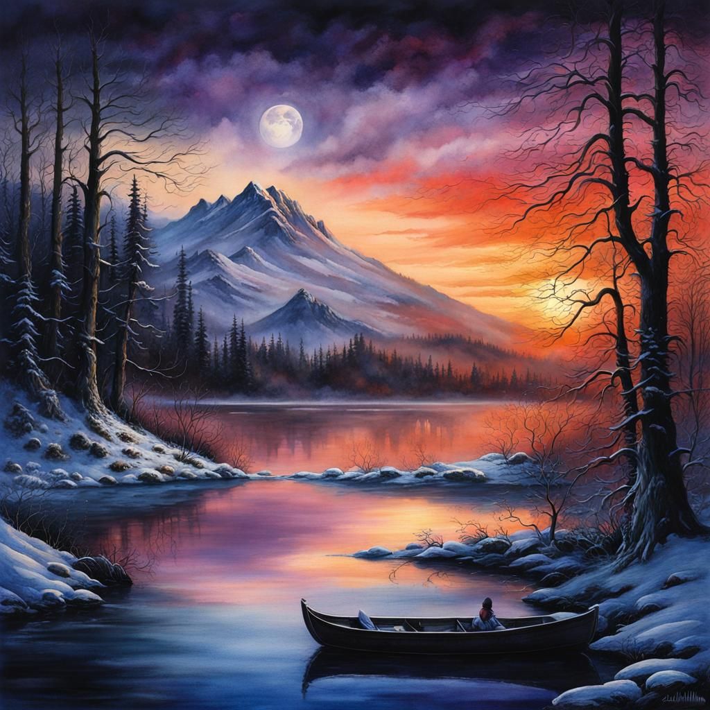 Winter Lake Elegy in Dark Ethereal Fantasy Style