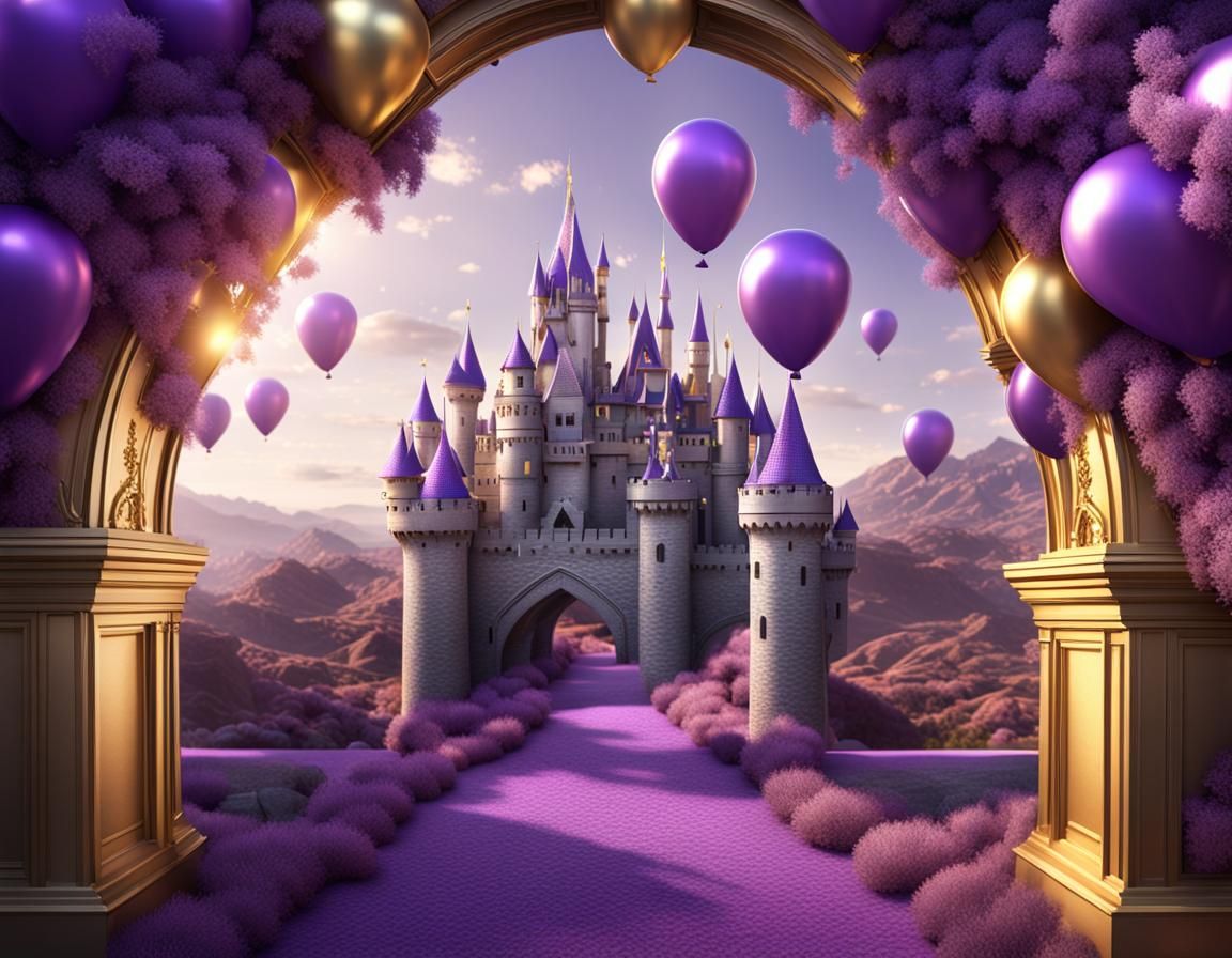 Balloon Arch Castle in Chrome: 3D Render