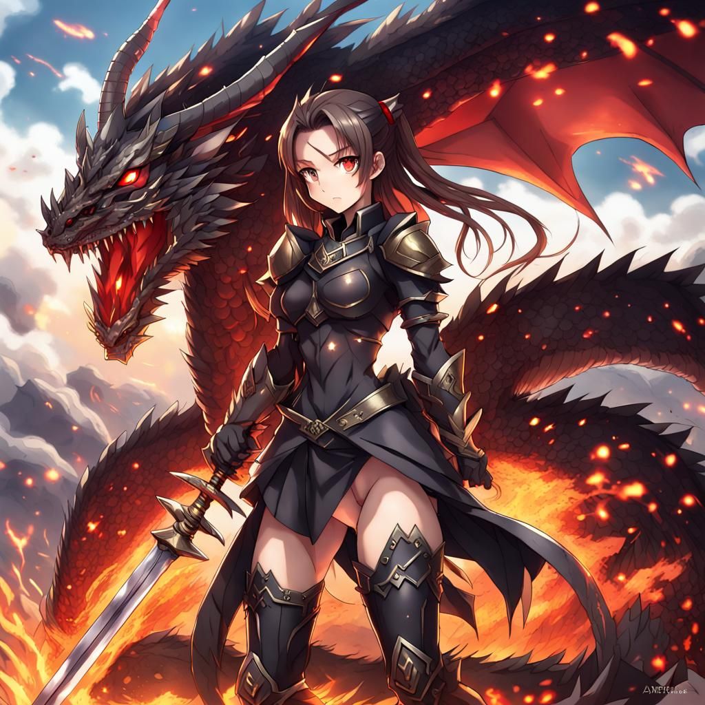 Anime Female Warrior with Dragon Armor and Sword