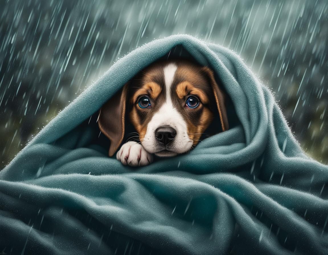 Puppy Hiding From Rain: Ethereal Art Photography