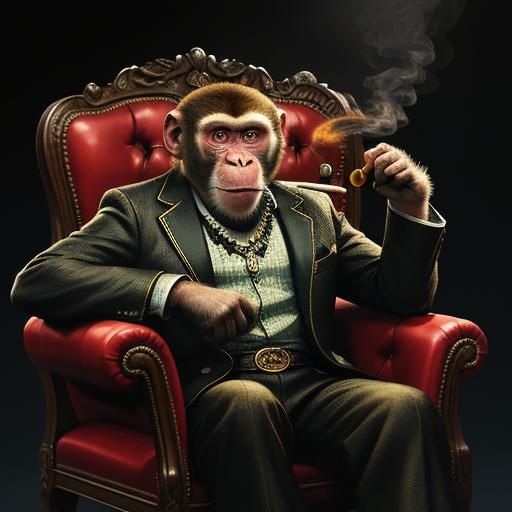 Hyperrealistic Monkey Smoking Cigar in Chair