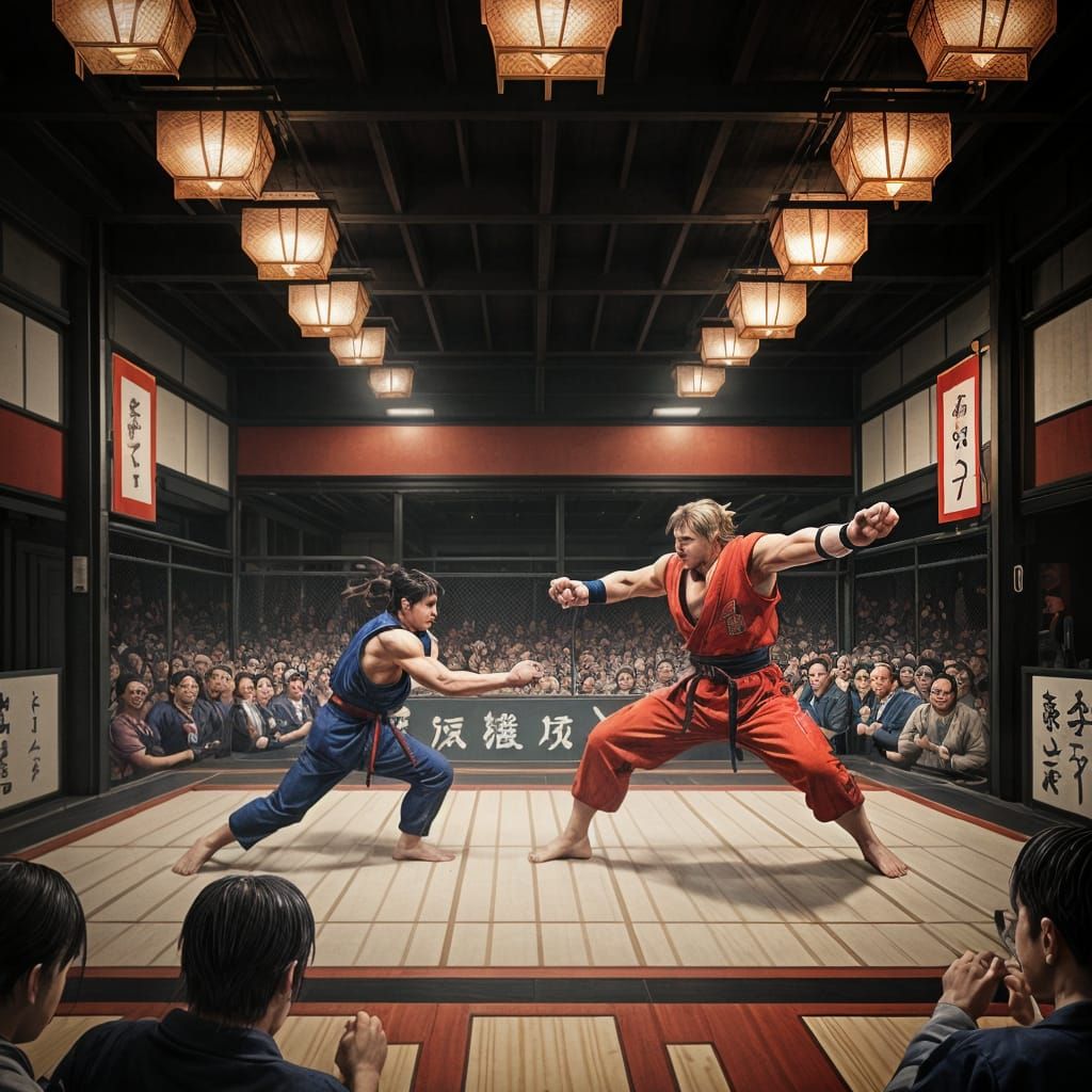 Street Fighter Ryu vs Ken Ukiyo-e Style Cage Match