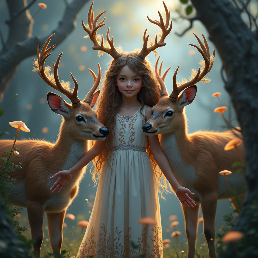 Girl Transforms into Deer in Enchanted Forest