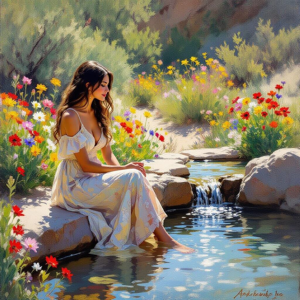 Utah Hot Spring in the Style of Impressionist Oil Painting