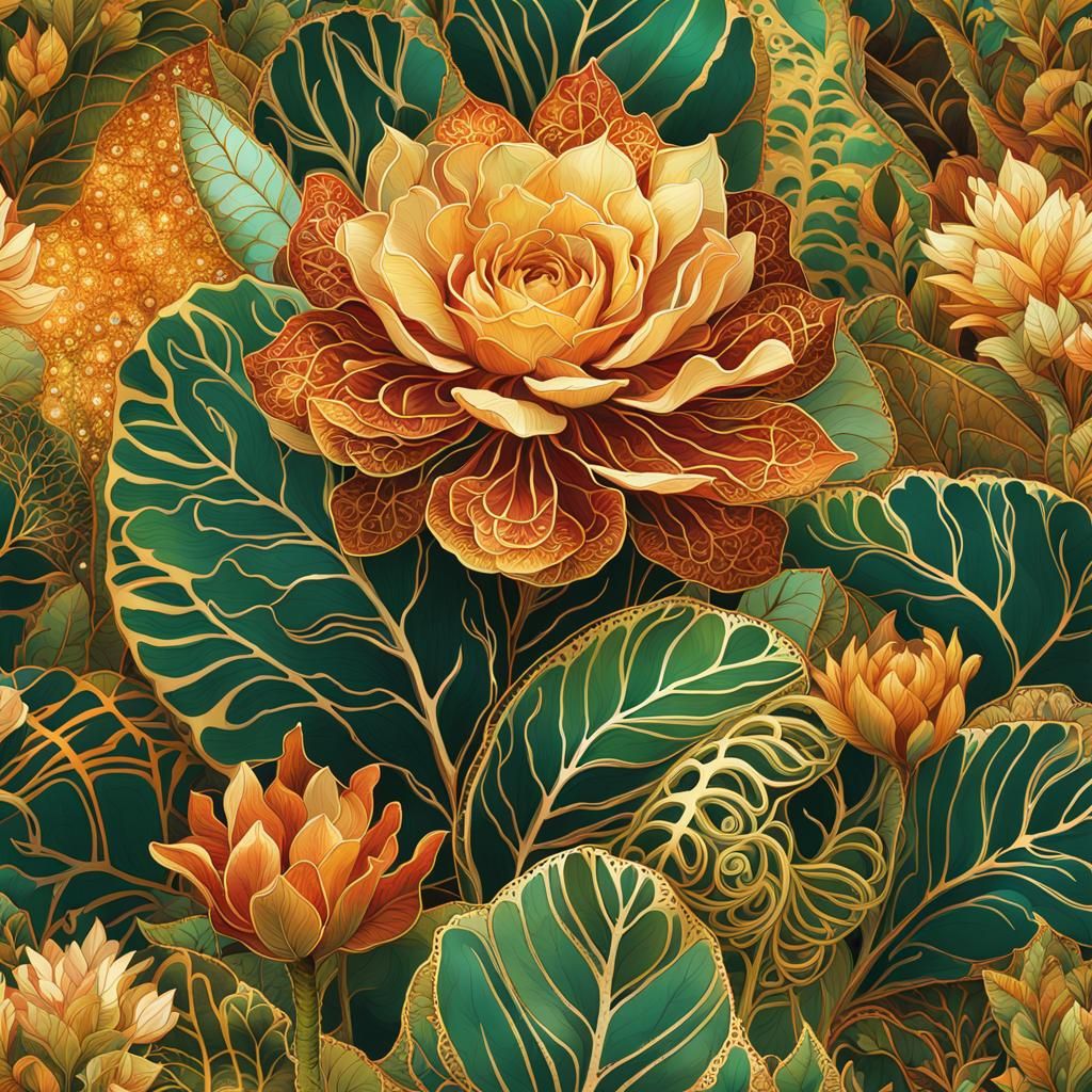 Batik Kalanchoe Plant with Golden Outlines