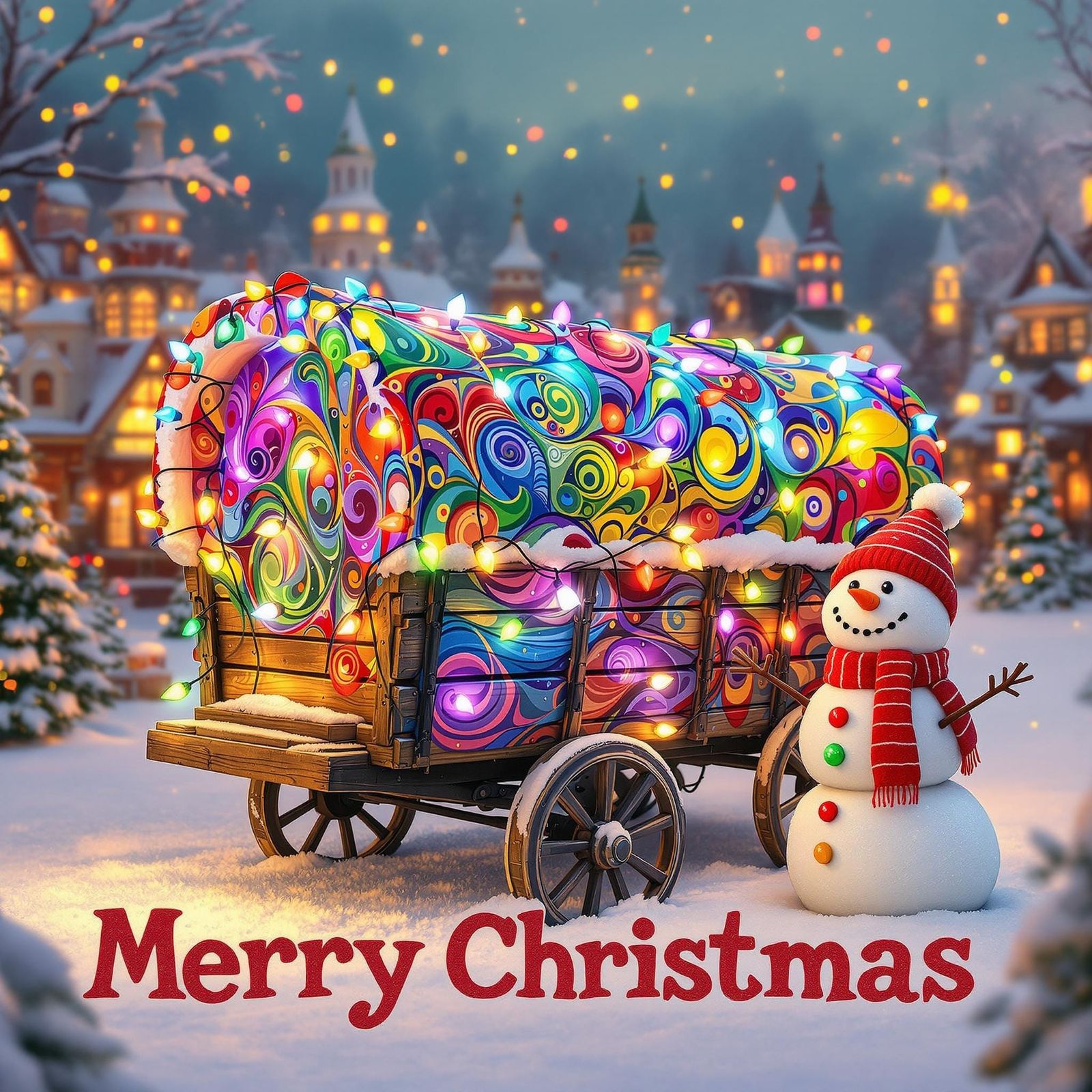 Whimsical Winter Wonderland Wagon Scene