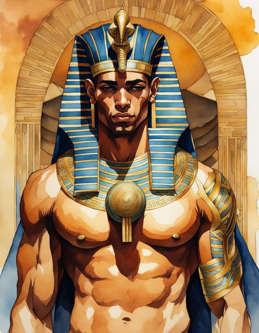 Watercolor Pharaoh Illustration with Homoerotic Undertones