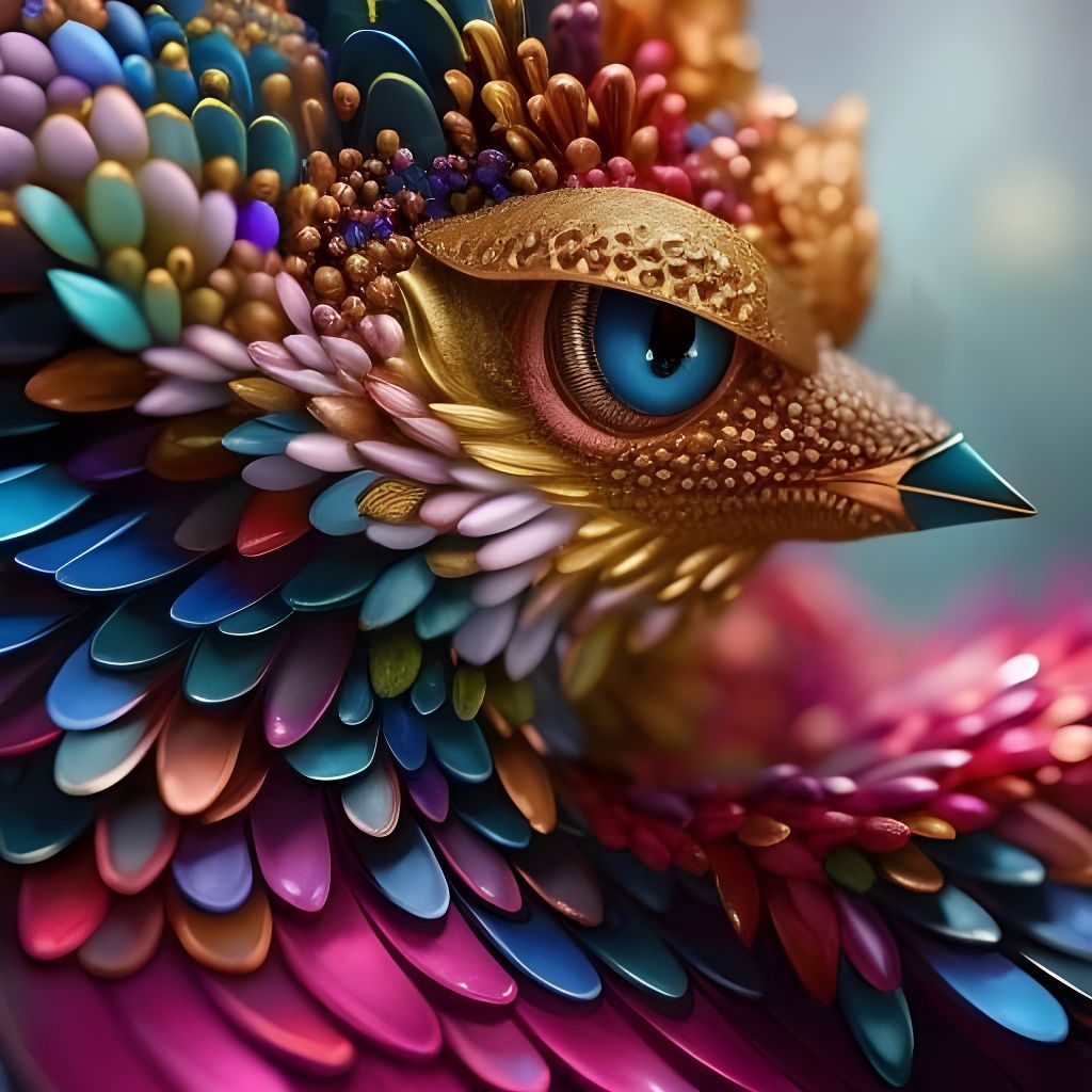 Jewel Bird Close-Up: Hyperdetailed Digital Art