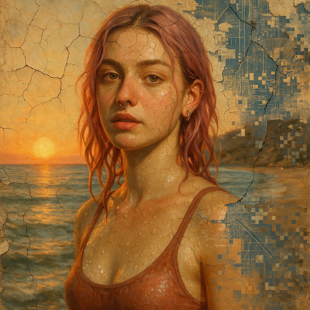 Renaissance Beauty Emerges from the Sea in Cyberpunk Decay