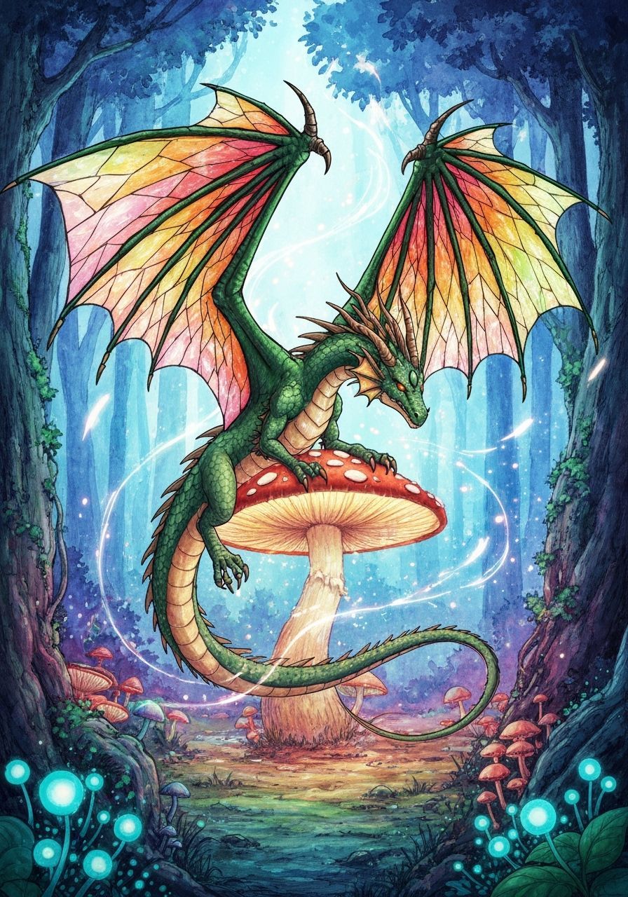 Celestial Dragon in Bioluminescent Forest, Fairycore Style