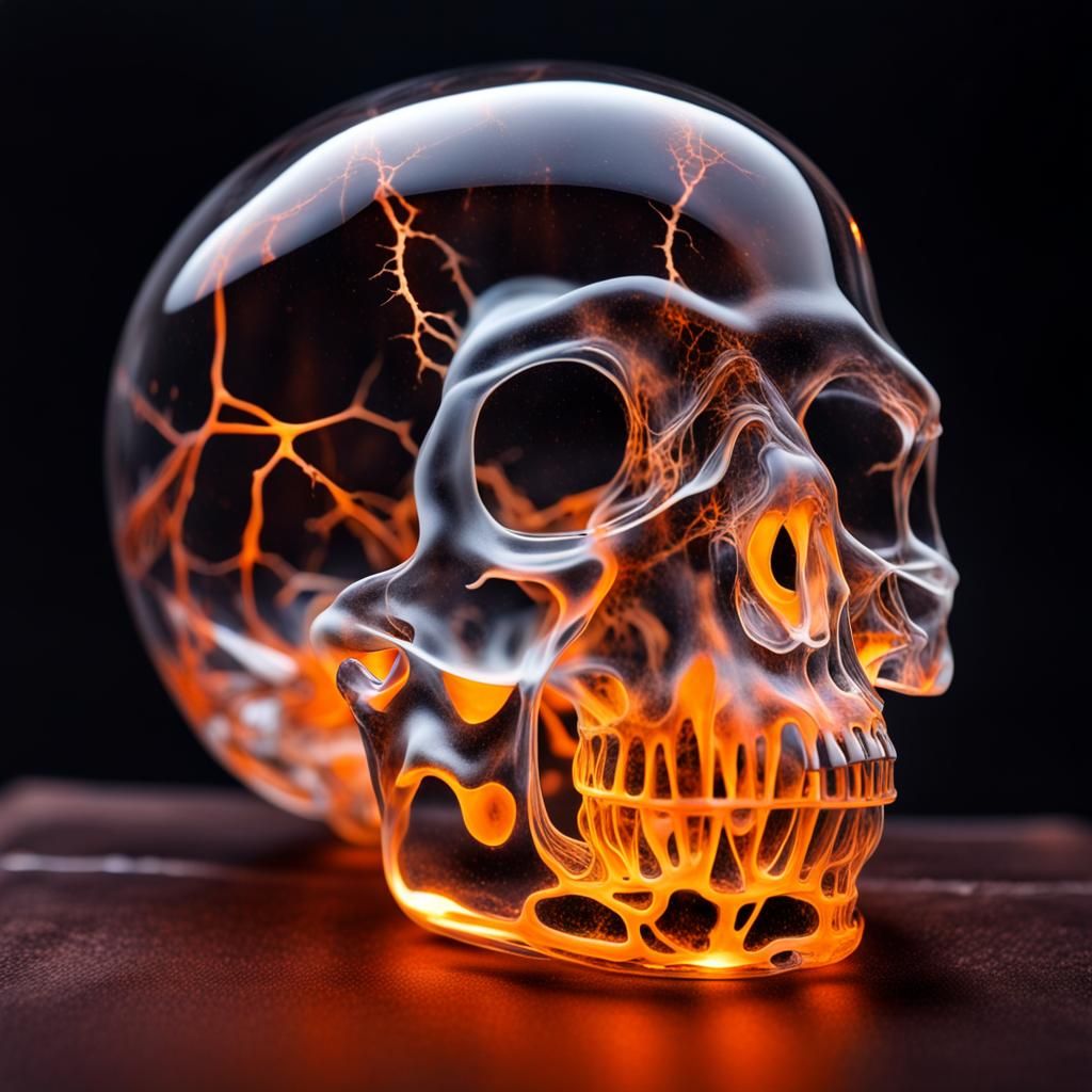Miniature Ghost Inside Cracked Glass Skull