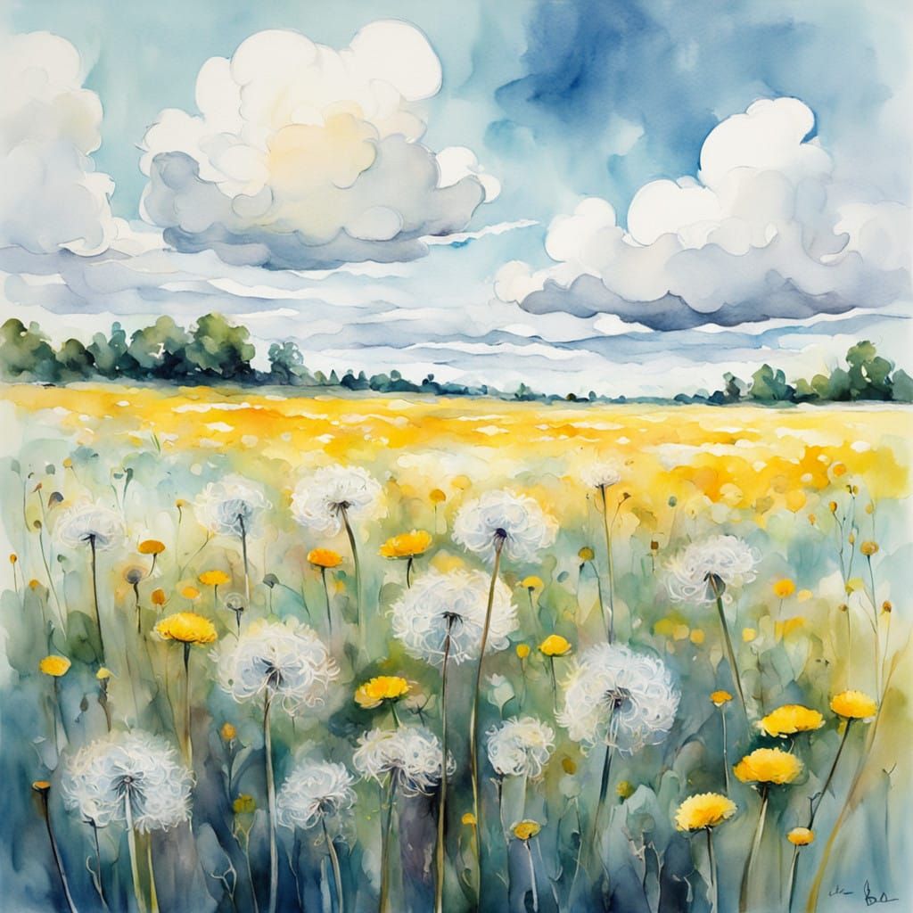 Impressionist Field of Dandelions in Whimsical Digital Art