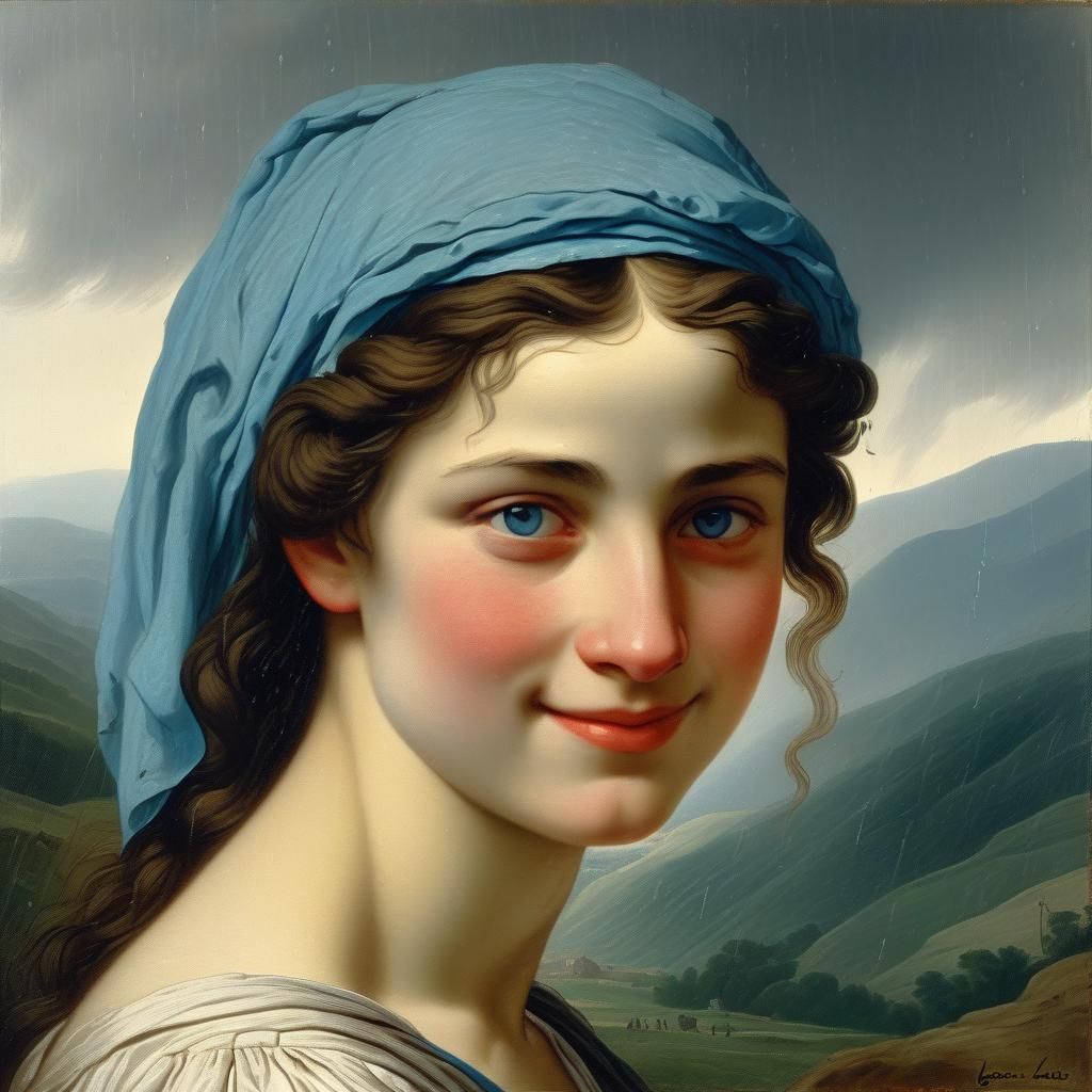 Woman in Rain, Neoclassical Style Painting